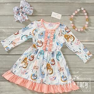 PETE + LUCY 4T Into the Wild Animal Floral Girls Ruffle Dress NEW